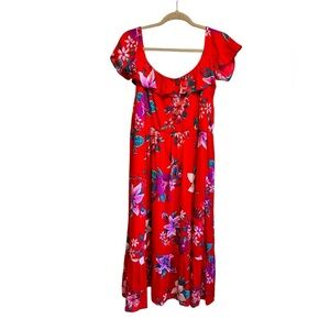 Old Navy Cami midi floral off the shoulder dress in red.  Size XL